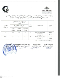 جدول امتحانات الدبلوم التخصصى التقنى الفرقه الثانيه الفصل الدراسى الخامس للعام الجامعى 2022/2023( تخصص صحة أسره)  عملى لائحه جديده