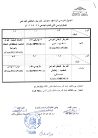 الجدول الدراسى ماجستير فصل دراسى ثانى لقسم تمريض باطنى جراحى للعام الجامعى 2025-2026