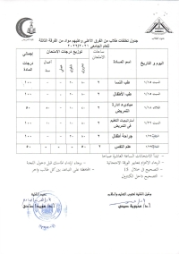 جدول تخلفات طلاب من الفرق الاعلى وعليهم مواد من الفرقة الثالثة للعام الجامعى 2021-2022