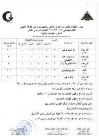 جدول تخلفات الفرقة الاولى الترم الثانى للعام الجامعى 2022-2023