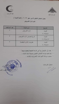 جدول امتحان دكتوراه (لائحة قديمة ) دور مايو 2023 قسم ادارة التمريض