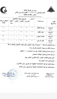 جدول تخلفات الفرقة الثالثة الترم الثانى للعام الجامعى 2022-2023