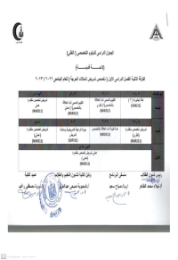 الجدول الدراسى للدبلوم التخصصى التقنى لائحة قديمة الفرقة الثانية فصل دراسى اول (تخصص تمريض الحالات الحرجة) للعام الجامعى 2022-2023