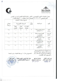 جدول امتحانات الدبلوم التخصصى التقنى الفرقه الثانيه الفصل الدراسى الخامس للعام الجامعى 2022/2023( تخصص النسا والتوليد ) لائحه جديده