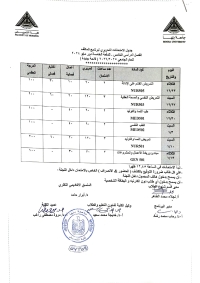 جدول امتحان برنامج المكثف الفصل الدراسى الخامس الدفعة الخامسة دور مايو 2024 للعام الجامعى 2025/2026