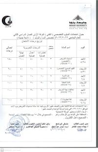 جدول امتحانات الدبلوم التخصصى التقنى الفرقه الاولى الفصل الدراسى الثانى للعام الجامعى 2022/2023( تخصص النسا والتوليد )  لائحه جديده